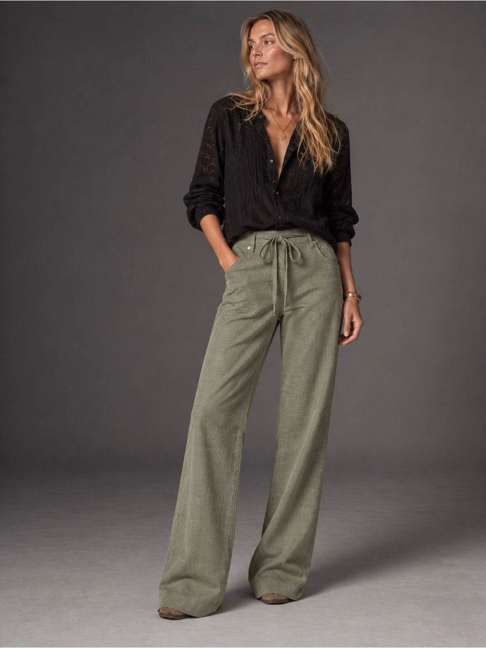 BLANKNYC Sage Green Drawstring Wide-Leg Pants Size 30 NWT